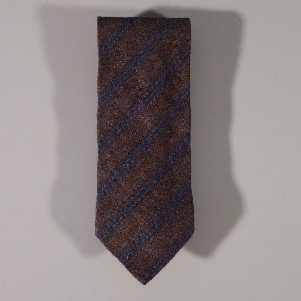 Ermenegildo Zegna Tie Mens OS Brown Striped Wool Silk Blend Italy